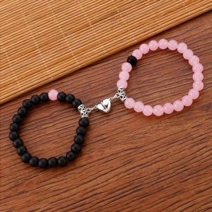 Couples magnetic heart beaded bracelet set